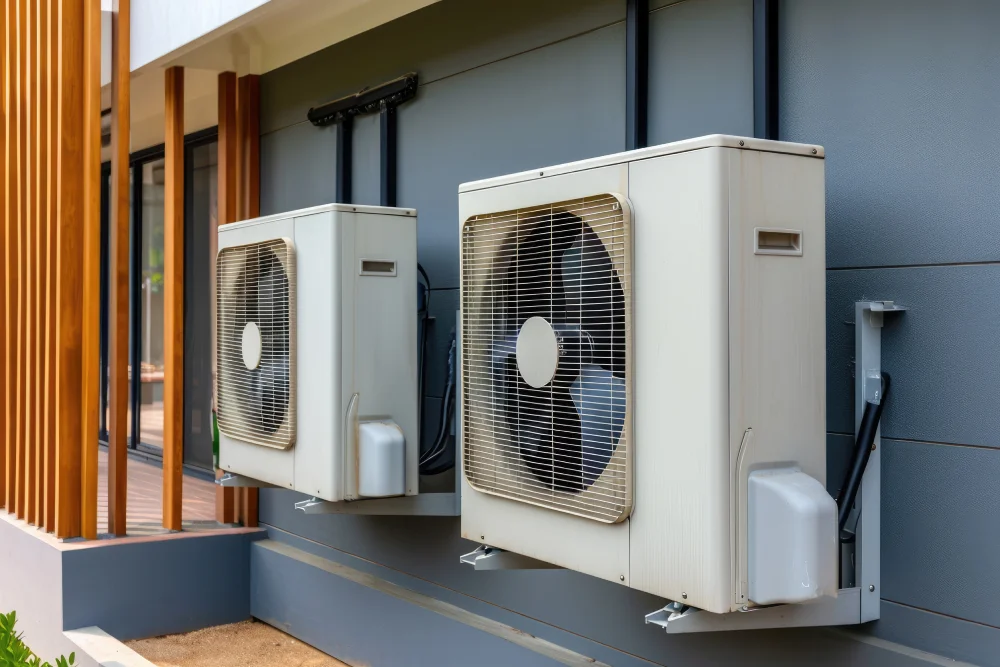 Air source heat pump installed in residential building.